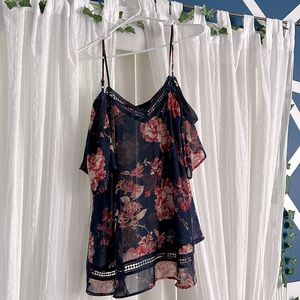 Floral off the shoulder slight sheer blouse